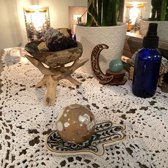 Hamsa trinket ring jewelry dish. Mandala hobo tray - Picture 10 of 15